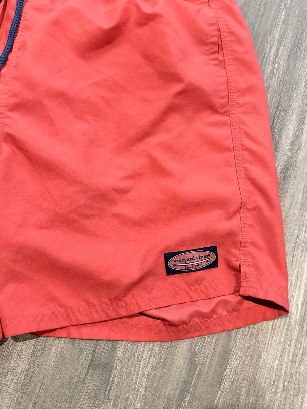 Vineyard Vines Coral Men's Swim Trunks with Navy Drawstring - Picture 2 of 4